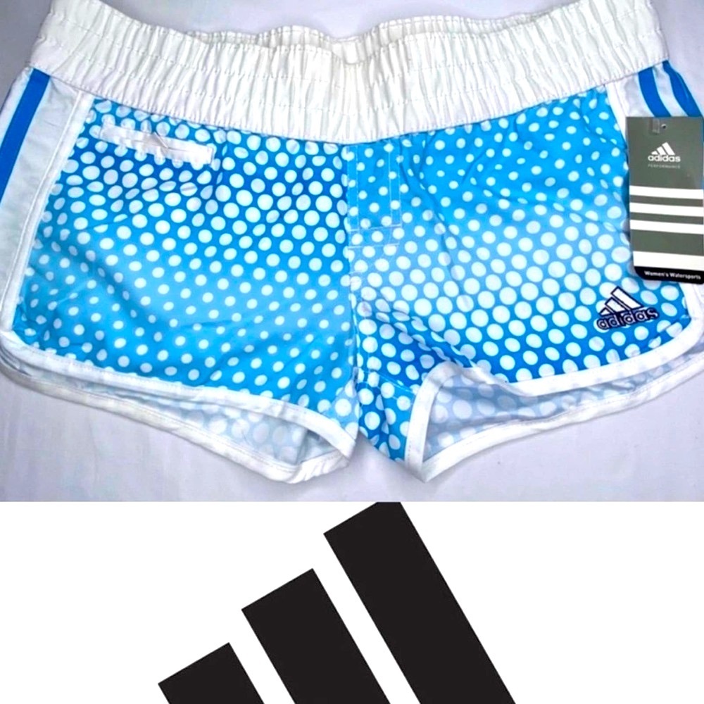 Adidas Low Rise Shorts Size Large Teal & White Polka Dot.*